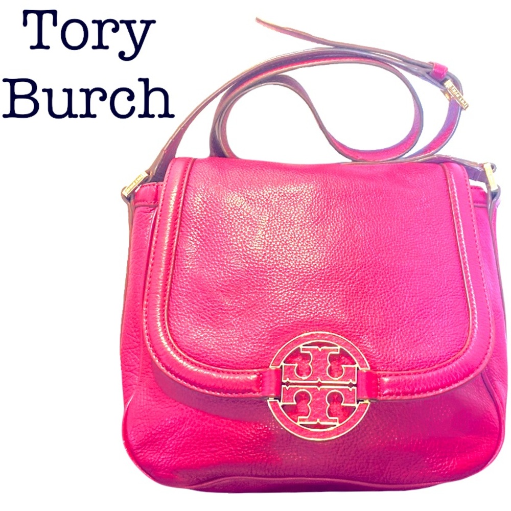 Tory Burch Amanda Magenta Pebble Leather Crossbody Bag
